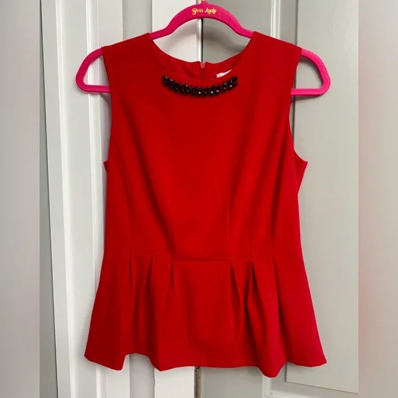 New York & Company Red Beaded Neckline Peplum Blouse Size Small - Picture 3 of 4